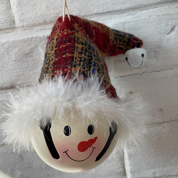 Large Round Painted Bell Snowman Face Santa Hat - Picture 5 of 5